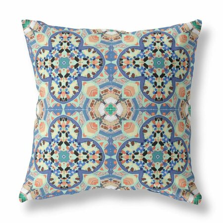 PALACEDESIGNS 18 in. Cloverleaf Indoor & Outdoor Throw Pillow Blue Purple & Peach PA3099005